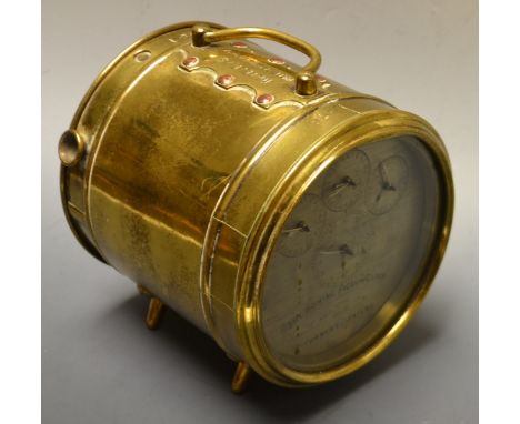 A Hateley's brass cased Turners's patent Homing Pigeon Racing  Clock, patent No 14307/07, Serial No 1976, silvered dial