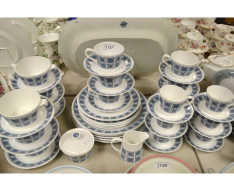 A Royal Tuscan Charade pattern tea and dinner service, inc dinner, side plates,  cups saucers, sugar bowl etc, printed marks