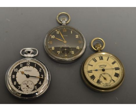 Watches - a World War II Cyma military issue pocket watch, black dial, luminous Arabic numerals, subsidiary seconds, gilt han