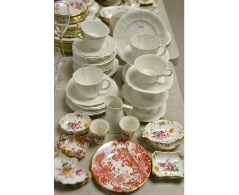 A pair of Royal Crown Derby Aves tea plates; Posie trinket dishes; white glazed teaset; others, similar; quantity