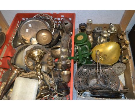 Metalware - a pair weighing scales;  a silver plated spill vase; a silver plated pierced basket; a novelty teddy bear silver 