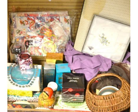 Lady's Accessories - playing cards, cased; toiletries, various, cased, c. 1950 onwards; material; etc., contained in a 1950s 
