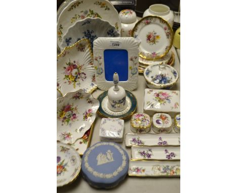 A Royal Worcester blue and white printed scallop shaped dish; Hammersley; Royal Albert; Wedgwood; Aynsley; other floral print