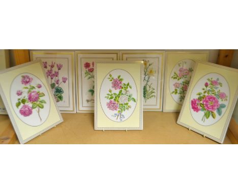 Seven Royal Worcester The Worcester Rose and Botanical Studies  Collection rectangular porcelain plaques, printed marks