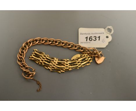 A 9ct gold gate bracelet, with padlock;  a curb link bracelet with 9ct gold padlock