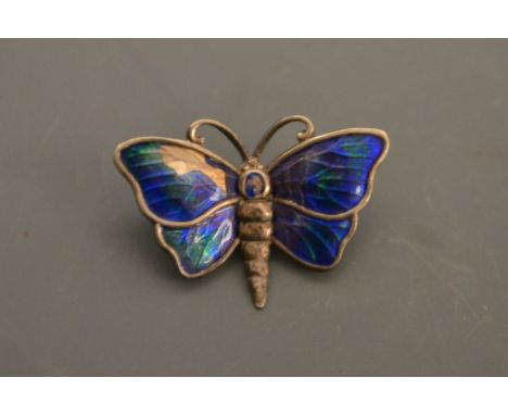 A silver and enamel butterfly brooch, marked CH, Charles Horner