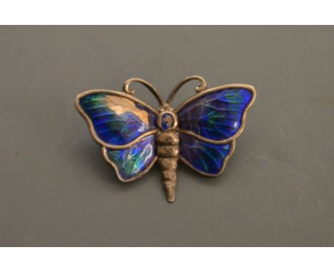 A silver and enamel butterfly brooch, marked CH, Charles Horner