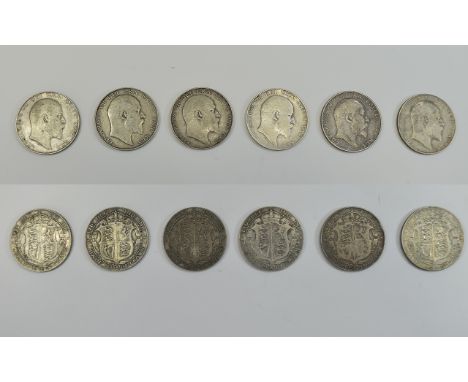 A Collection of Scarce and Rare Edward VII Silver Half Crowns ( 6 ) In Total. 1/ Edward VII Silver Half Crown, Date 1904. Rar