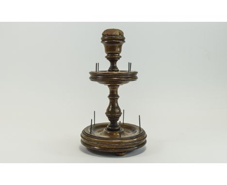 Antique - Oak Bobbin Stand to Hold 11 Bobbins with Pin Cushion Top. Excellent Colour and Patination. Great Condition - Please