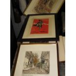 THEATRE & MUSIC, q. of framed prints a). topographical, relating to Schubert b). cartoon , etc.,