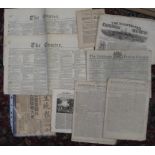 NEWSPAPERS, small q. 18th & 19th c., incl. 2 copies of "The Courier" Hobart, 1843.