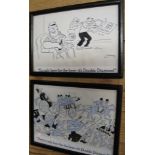 [CARTOONS] 2 'Double Diamond' cartoon adverts, framed originals, pen, ink and watercolour cartoons