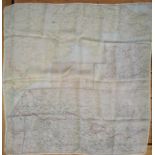 SILK ESCAPE MAP, WWII ERA "Sheet A", double-sided (faded in places; folds).