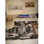 [SKETCHES] LANDSCAPE, 9 charcoal, pen, ink, acrylic and watercolour originals, prints & a photo by