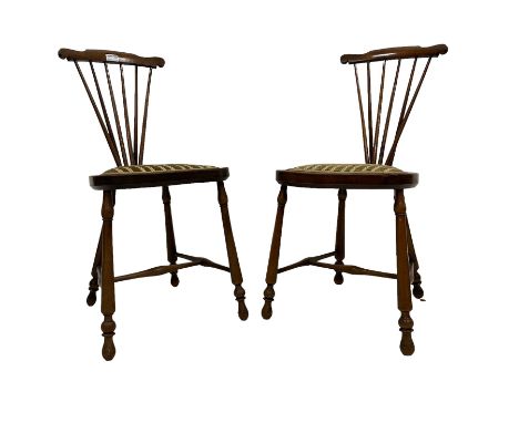 Pair late 19th to early 20th century walnut hall chairs, in the style of Josef Berka &amp; Adolf Loos, shaped cresting rail w