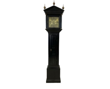 Jacob Housman of Lancaster - 30-hour mid-18th century ebonised  longcase clock, hood with a gable pediment and three brass fi