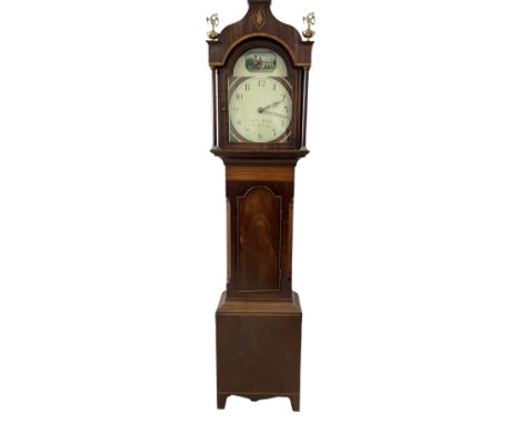 William Dixon of Pickering - 30-hour mahogany longcase clock c1840, with an ogee-shaped pediment and matching brass ball and 