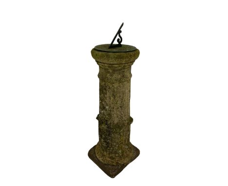 Antique cast sundial with Roman numerals, raised on fluted column pedestal in the Doric styleDimensions: Height:&nbsp;79cm&nb