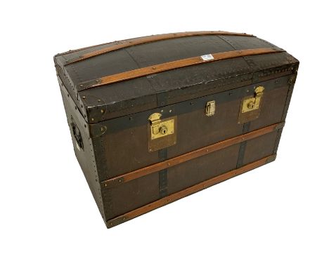 Early 20th century travelling trunk, hinged dome top with iron fittings FER stamped to sideDimensions: Height:&nbsp;51cm&nbsp