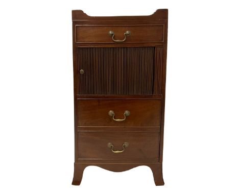 George III mahogany night-cabinet commode, raised gallery enclosing washbasin and bowl rests with removable lid, false frieze