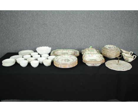 A Coalport cabbage design tea service and a 19th century Copeland Spode Eden part dinner service. L.38 W.29cm. (Largest). 