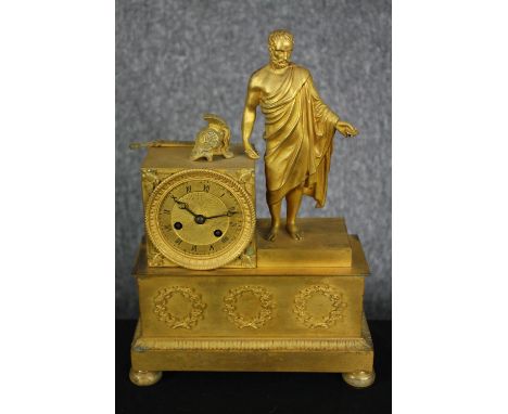 Mantel clock, 19th century French gilt spelter. H.32 W.22. D.9cm. 