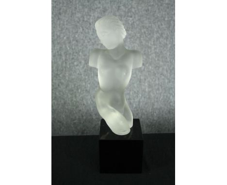 A Schlevogt Czech Art Deco frosted glass figure of a nude female torso by Eleon Von Rommel. H.29cm. 