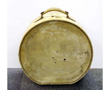 A vintage pig skin hat box with shipping labels, W. 46cm.