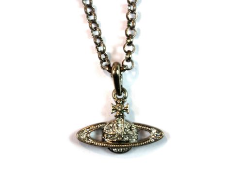 A white metal Vivienne Westwood stone set pendant and chain.