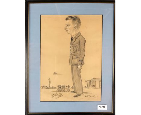 A 1943 signed pastel cartoon of an RAF officer, 37 x 47cm.