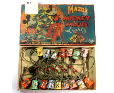 A rare boxed set of original 1930's Mazda Micky Mouse Christmas lights, (please note this item is not sold for use as an elec