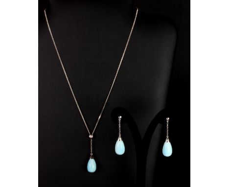 A 925 silver Larimar set pendant and chain and matching pair of drop earrings.