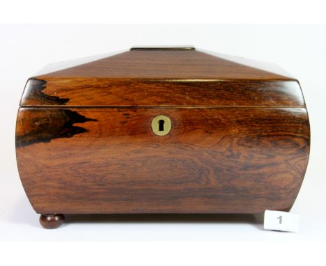 An early 19th century rosewood veneered tea caddy with glass mixing bowl, W. 31 x 17 x 20cm.