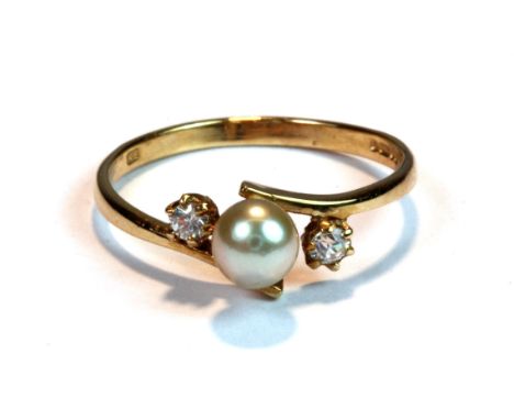 A 9ct yellow gold ring set with a cultured pearl and white stones (R).