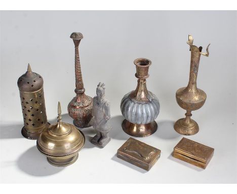 Mixed lot  of brass ware to include pierced candle holder, a spice bowl, two boxes etc. (qty) tallest item 32cm 