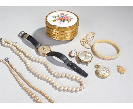 Quantity of costume jewellery and three watches with a trinket box (qty)