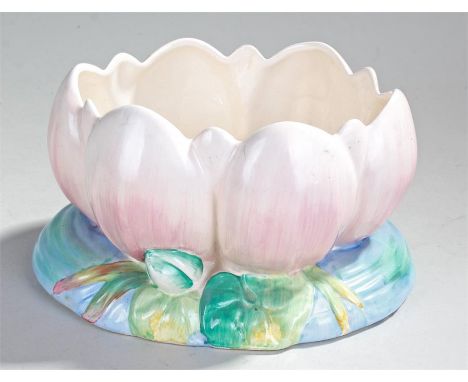Clarice Cliff Newport pottery, in the form of water lily vase, 23cm wide