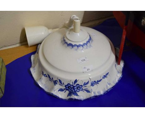 A 20th Century porcelain ceiling light fitting with floral decoration
