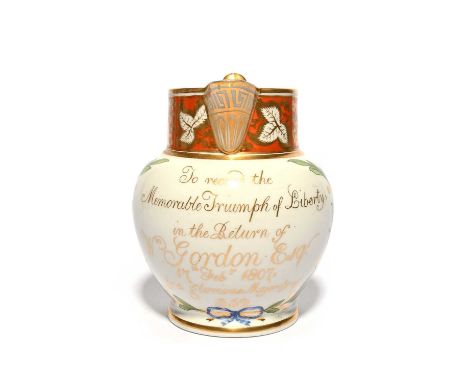 A Chamberlain's Worcester commemorative jug, dated 1807, inscribed in gilt within berried laurel swags 'To record the Memorab