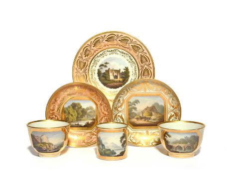 A group of Worcester tea wares from the Flight and Barr partnerships, c.1795-1815, a Barr, Flight and Barr trio of a teacup, 