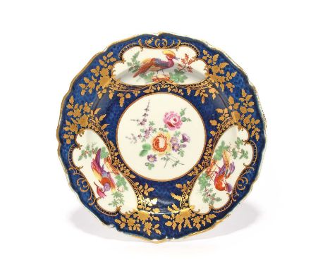 A Worcester cabinet plate in the Lady Mary Wortley Montagu pattern, c.1770, painted in the London atelier of James Giles with