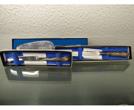 BOXED STERLING SILVER STAINLESS SERVING SLICE, CHEESE KNIFE AND CAKE KNIFE 