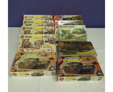 AIR FIX MINT AND BOXED 1/72 SCALE BRITISH WWII TANKS, BREN GUN CARRIER, CHURCHILL TANKS, FIELD GUNS AND QUADS ETC