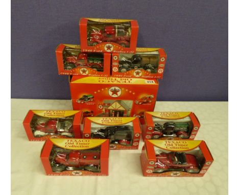 MINT AND BOXED 1/32 SCALE DIECAST TEXACO OLD TIMER COLLECTION SERIVCE STATION AND EIGHT CARS IN BOXES 