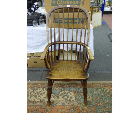 19TH CENTURY ELM STICK BACK WINDSOR ARMCHAIR