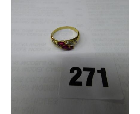 14CT GOLD RUBY AND DIAMOND RING 2.3G APPROX (SIZE P)