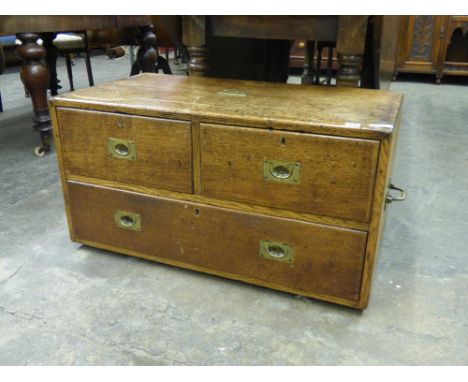 OAK TRAVELLING TRUNK WITH SIDE BRASS HANDLES AND BRASS NAME PLAQUE 