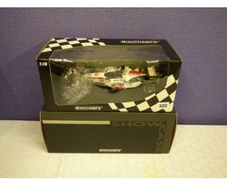 MINICHAMPS 1:18 SCALE HONDA RACING F1 J. BUTTON LIMITED EDITION CAR WITH PERSPEX SHOWCASE 