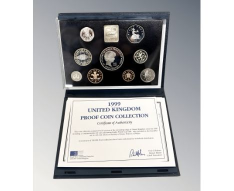 Royal Mint : 1999 United Kingdom Proof Coin Collection, 9 coins in all including The Rugby World Cup £2 coin, with booklet, c