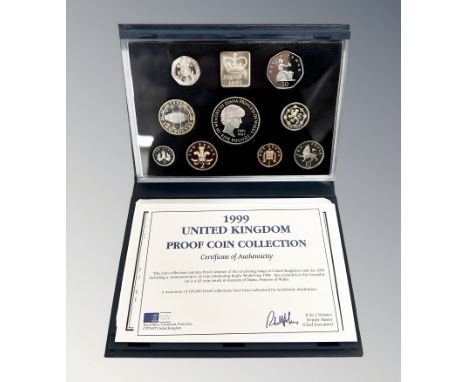 Royal Mint : 1999 United Kingdom Proof Coin Collection, 9 coins in all including The Rugby World Cup £2 coin, with booklet, c